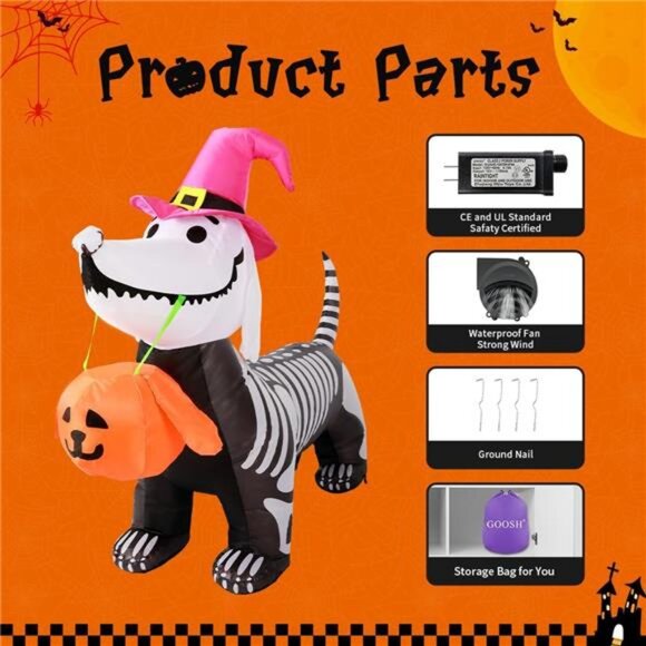 GOOSH 5.5 FT Halloween Inflatables Outdoor‎ Decorations Skeleton Puppy - Picture 6 of 7